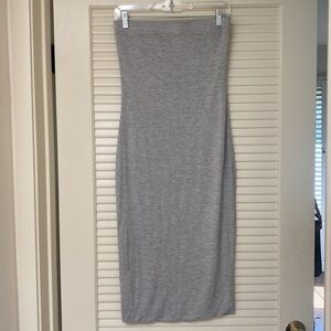 MOA Elastic Tube Top Strapless Basic Casual Solid Slim Bodycon Midi Dress